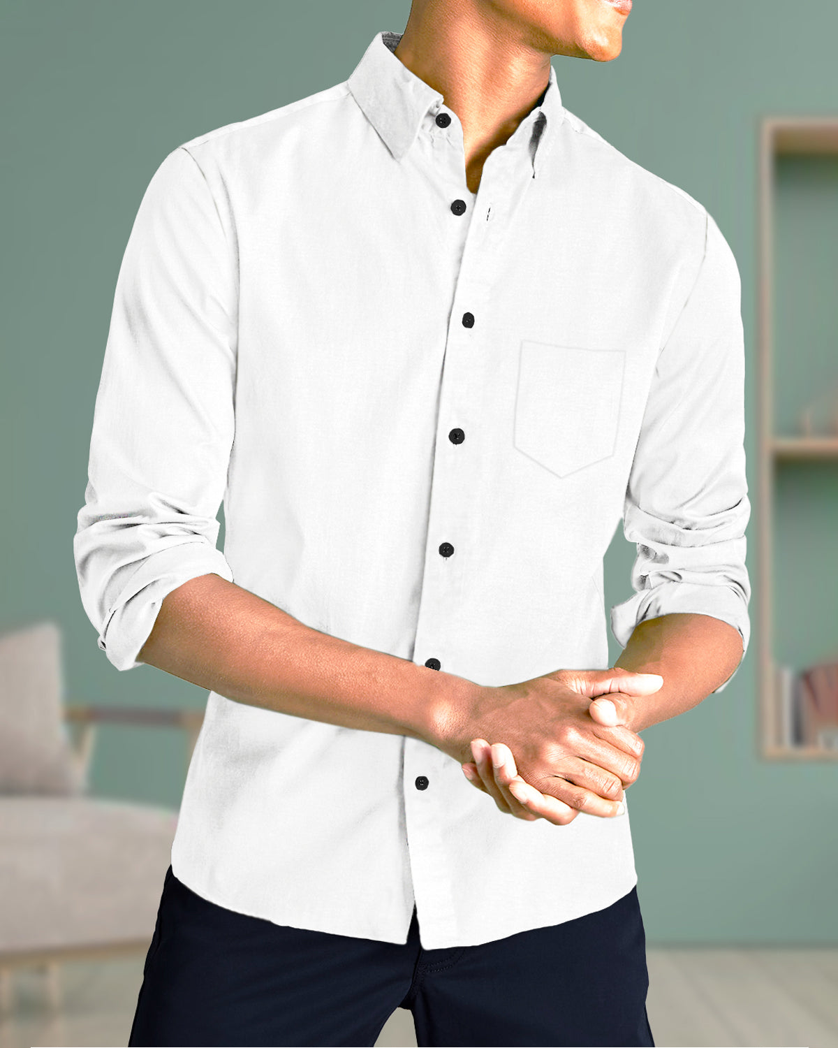 MEN PLAIN WHITE FULL HAND FORMAL SHIRT