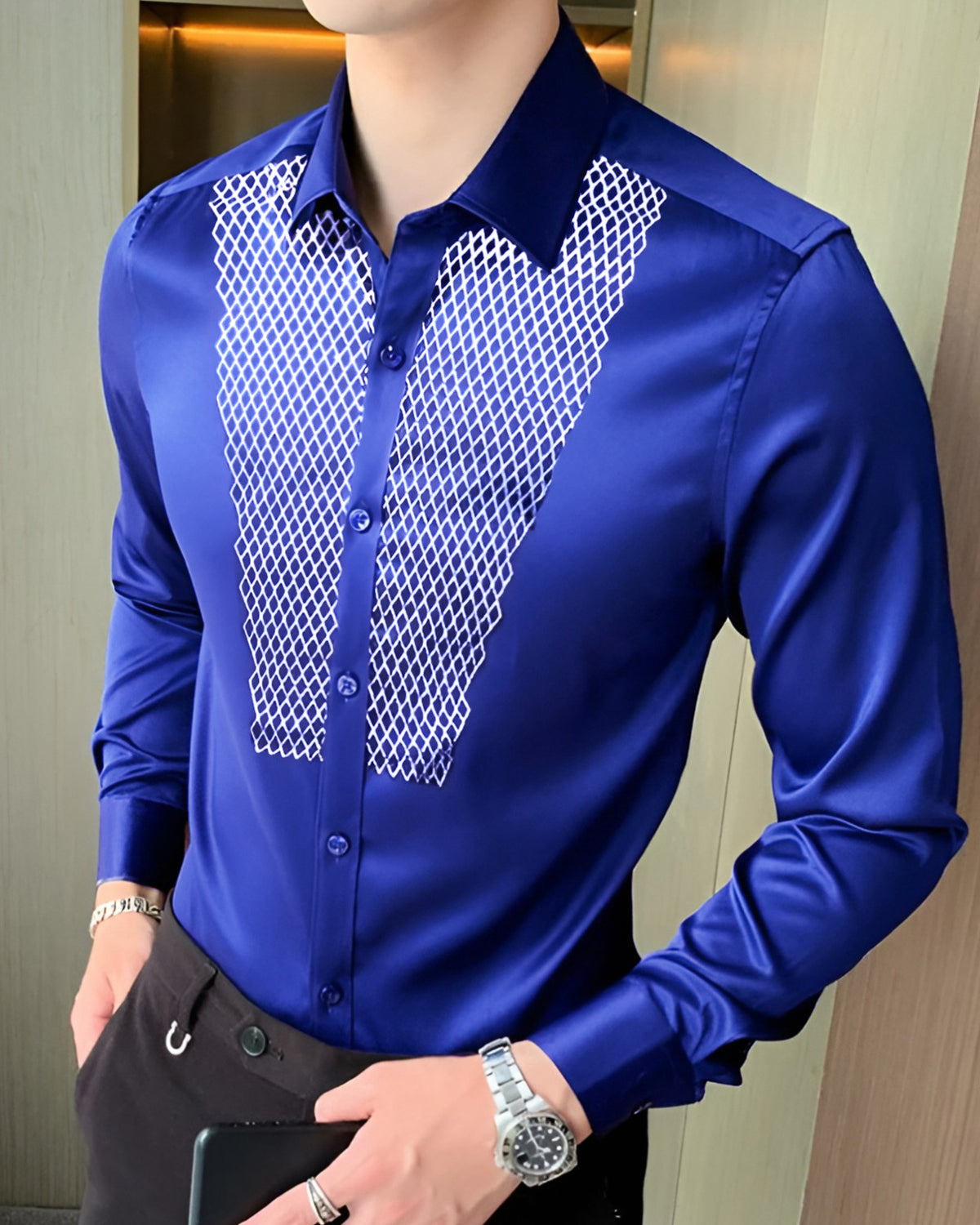 Premium Printed Blue Party Wear Shirt