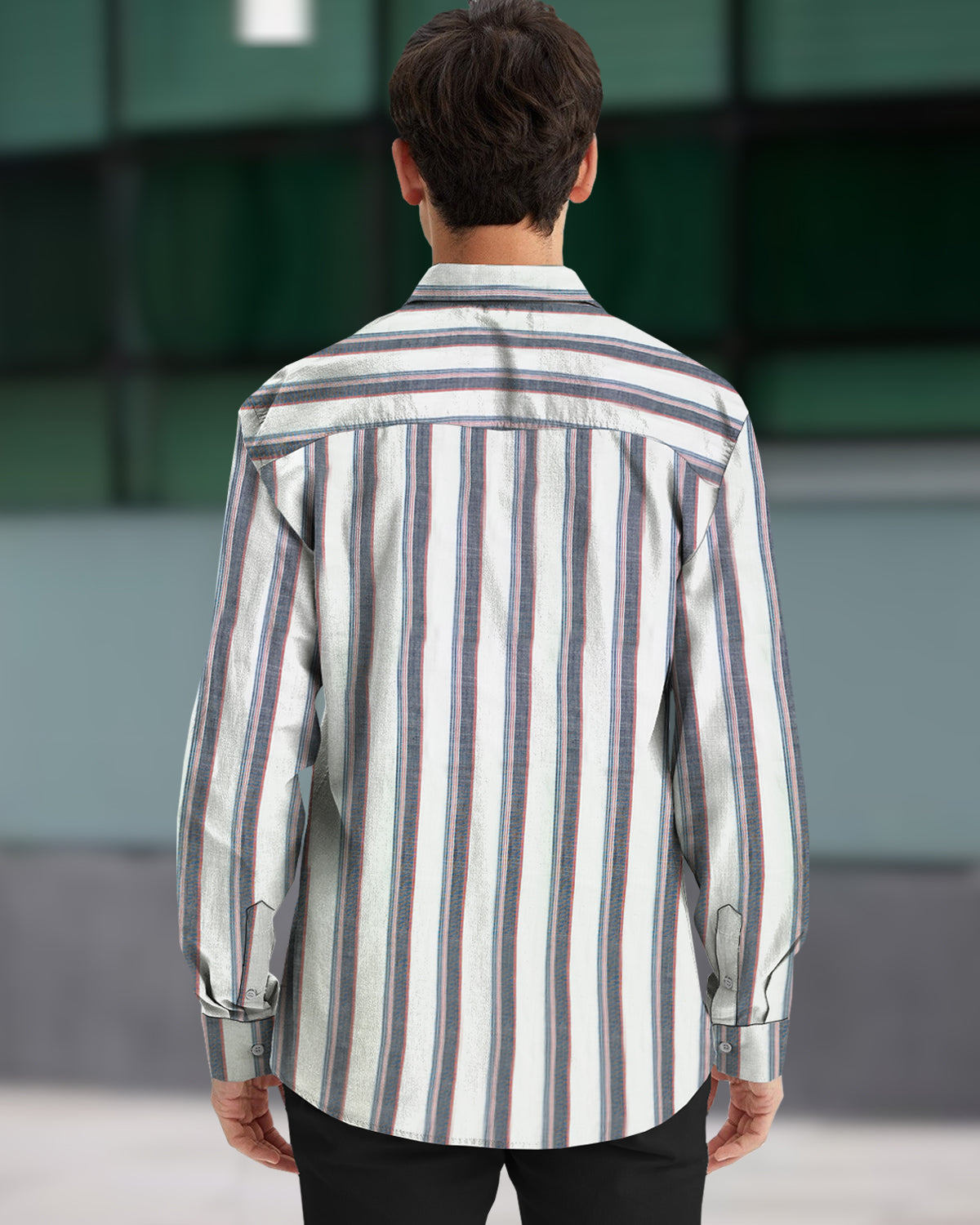 Premium Quality Men Full Sleeve Casual Striped Shirt / White Red