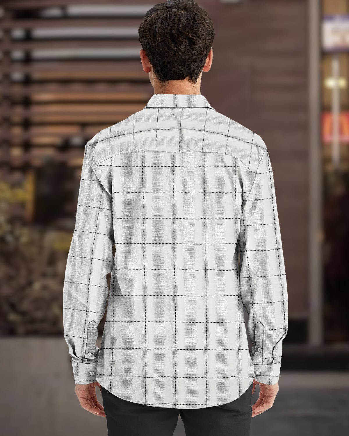 Premium Quality Men Full Hand Checkered Pattern Casual Shirt / White